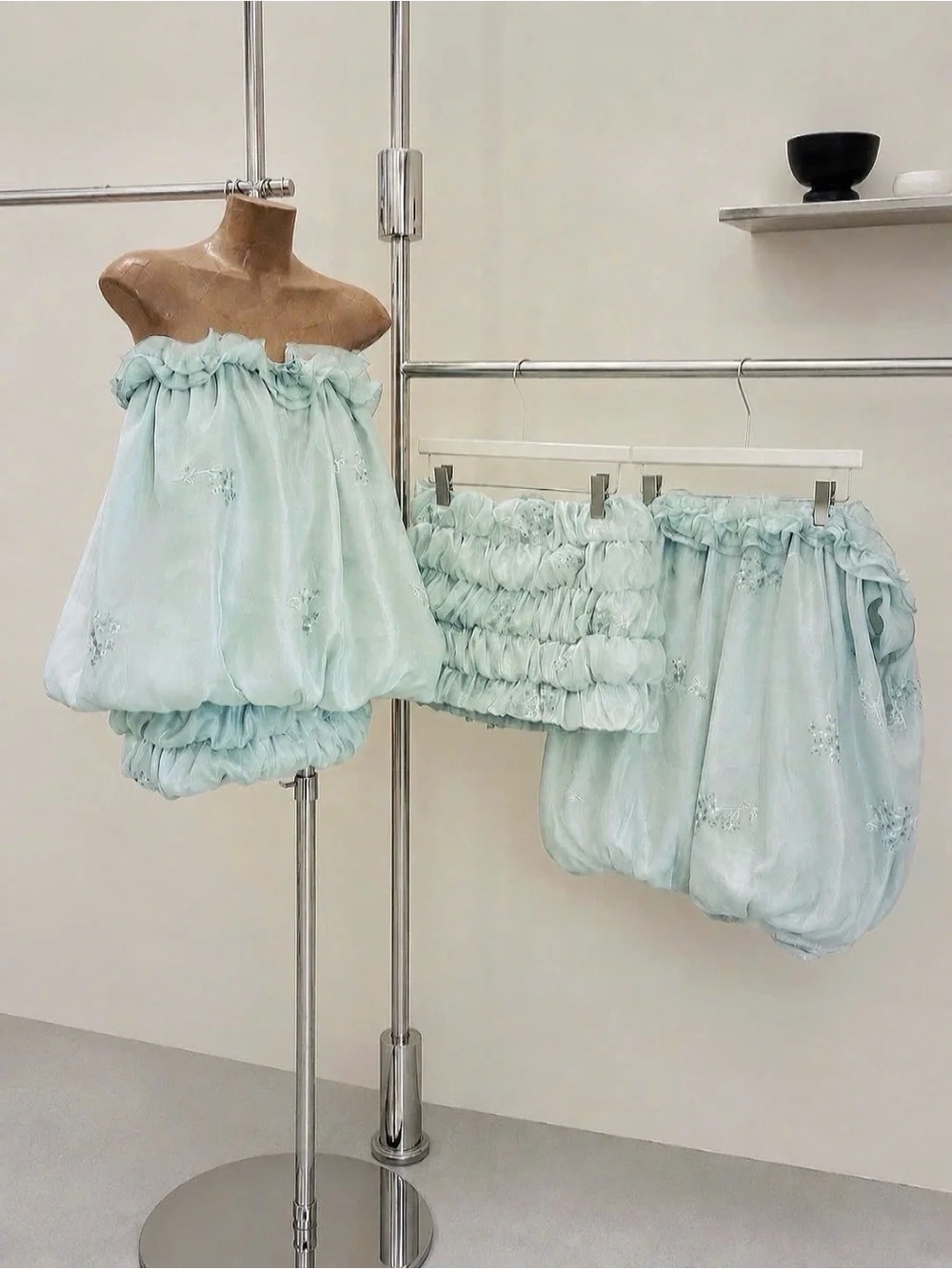 Pastel Mint Off-Shoulder Ruffle Mini Dress